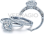 This image shows the setting with a 1ct round brilliant cut center diamond. The setting can be ordered to accommodate any shape/size diamond listed in the setting details section below. The matching wedding band is sold separately.