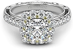 This image shows the setting with a 1.00ct round brilliant cut center diamond. The setting can be ordered to accommodate any shape/size diamond listed in the setting details section below.
