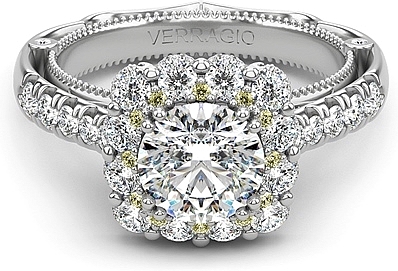 This image shows the setting with a 1.00ct round brilliant cut center diamond. The setting can be ordered to accommodate any shape/size diamond listed in the setting details section below.