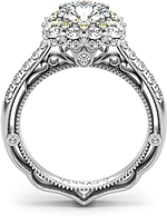 This image shows the setting with a 1.00ct round brilliant cut center diamond. The setting can be ordered to accommodate any shape/size diamond listed in the setting details section below.