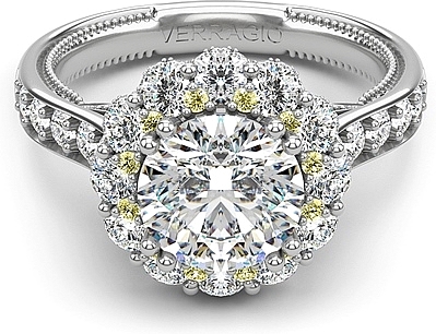 This image shows the setting with a 1.00ct round brilliant cut center diamond. The setting can be ordered to accommodate any shape/size diamond listed in the setting details section below.